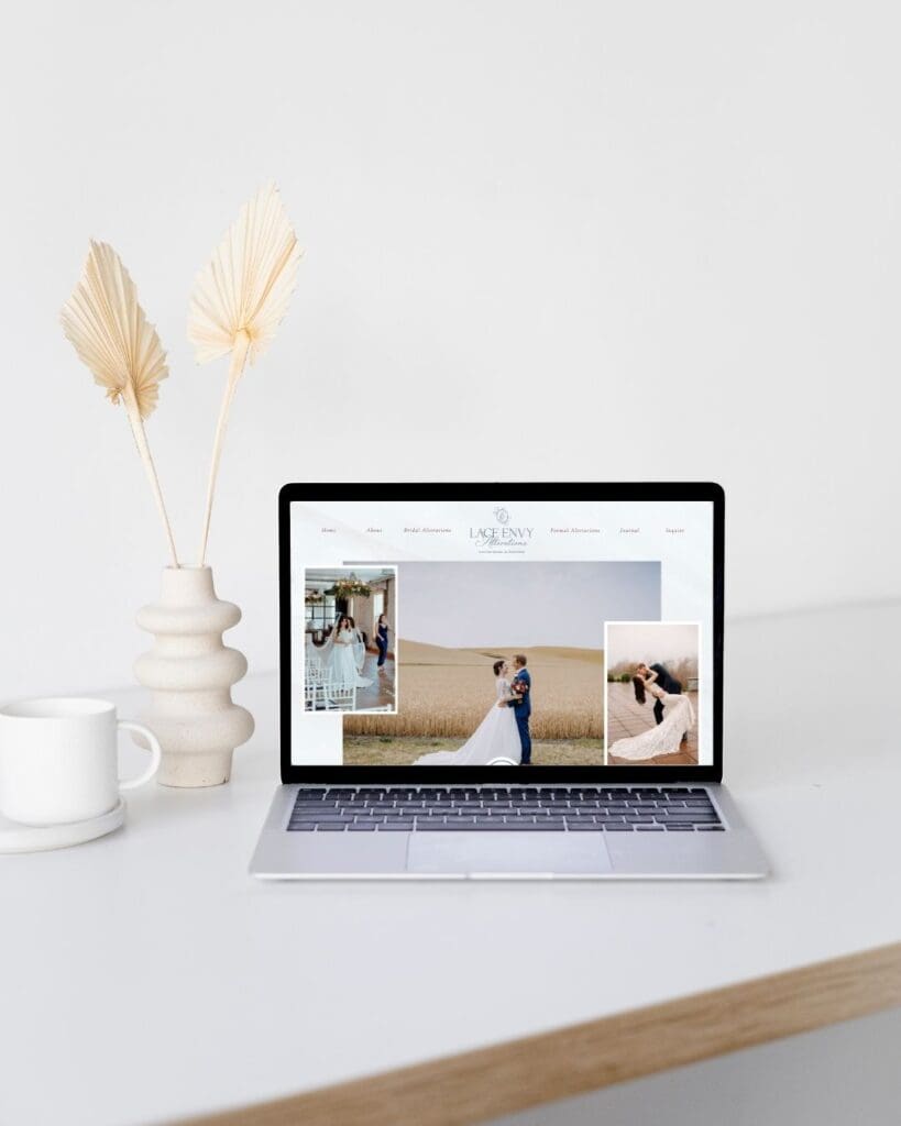 A mobile website mockup for Lace Envy Alterations, a bespoke bridal alterations shop