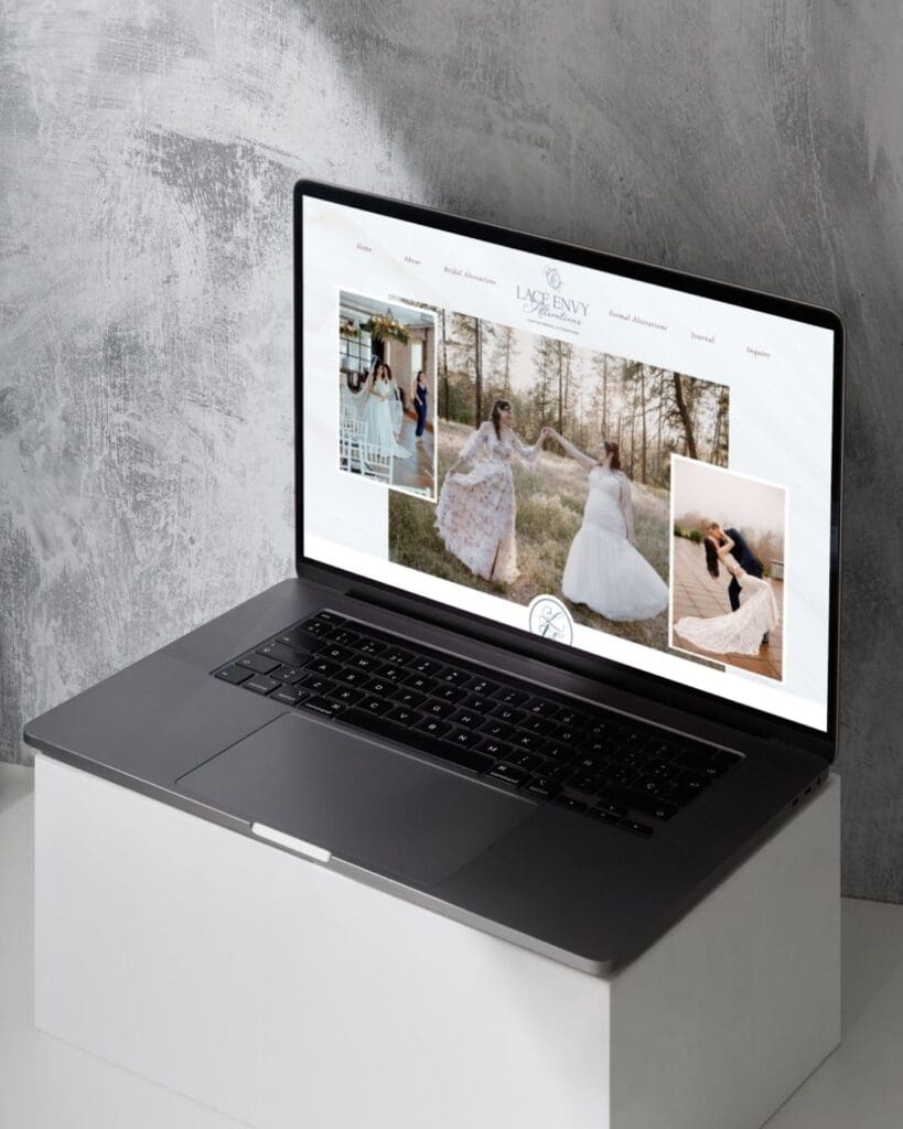 Laptop browser webite mockup for Lace Envy Alterations