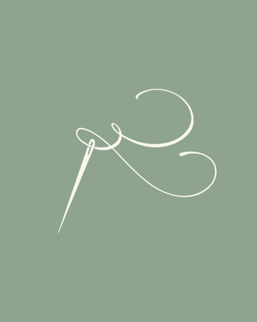 Custom needle icon in white on a green background for Lace Envy Alterations, a bespoke bridal alterations shop