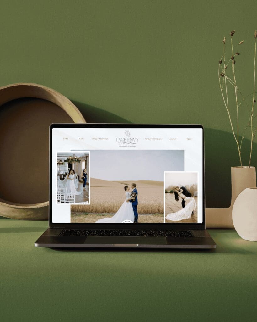 A mobile website mockup for Lace Envy Alterations, a bespoke bridal alterations shop