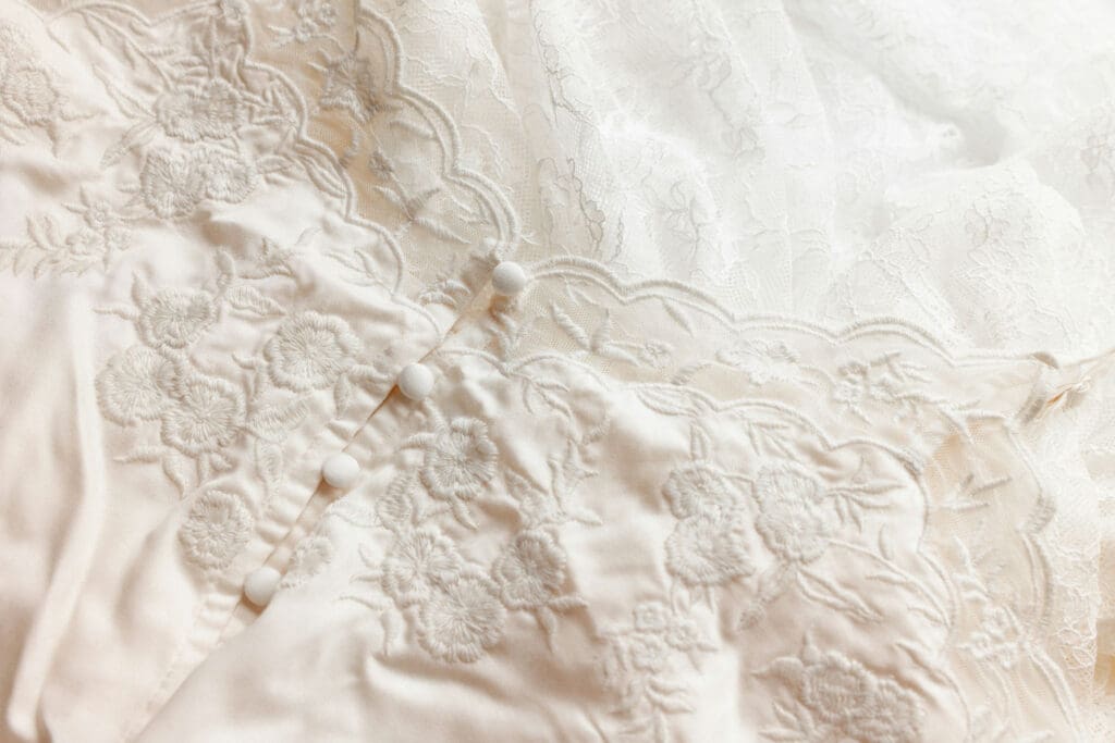 Lace wedding dress detail close-up