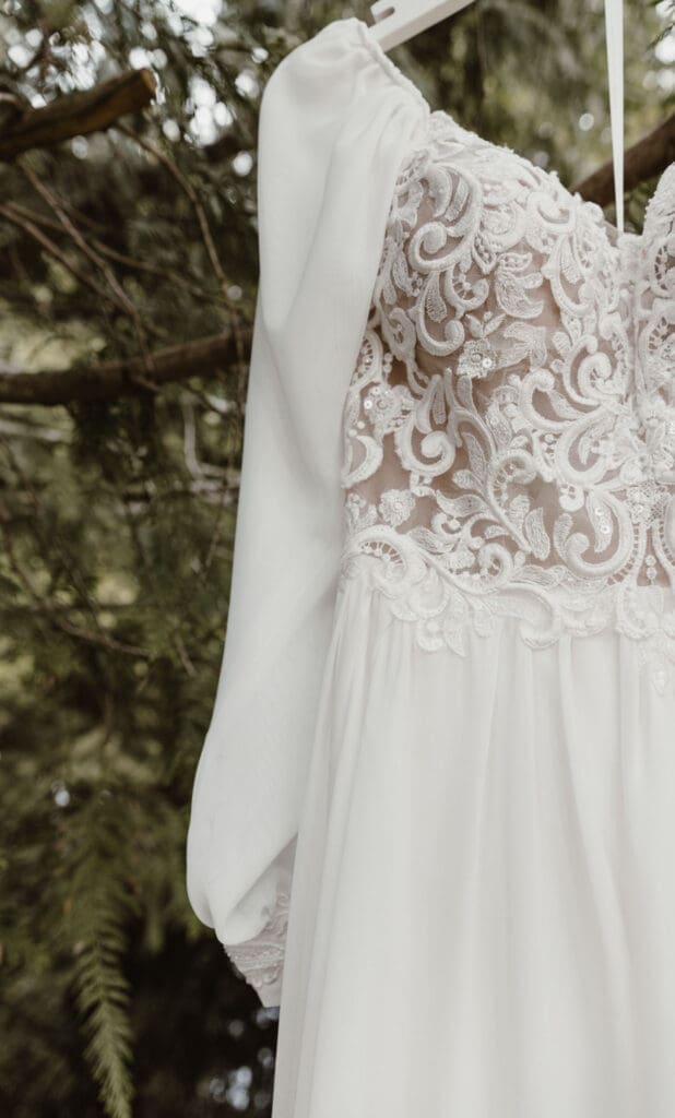 Lace wedding dress with long sleeve detail